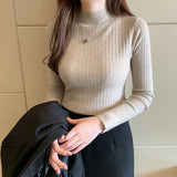 Fongt And Autumn New Knitted Bottom Shirt Women Semi-High-Collar Solid Color Inside And Outside Wearing A Long-Sleeved Sweater In The