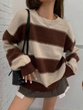Fongt Wind Stripe Bumpy Long-Sleeved Knitted Shirt Women's Autumn Collar Collar Temperament Top Sweater