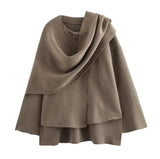 Fongt For - Women's Explosive Asymmetric Scarf Short Knitted Coat