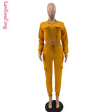 New Street Casual Women's Sweater Panel Pocket Zipper Coat Top Plush Work Pants Casual Sports Two Piece Set-Outfit