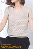Hollow Out Short Sleeve Knitted Tops 2023 Thin V Neck Loose Pullovers Sweaters Women Jumpers Womens Clothing Sweter