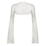 Trend Solid Color Ultra-Short Horn Long-Sleeved Lace Sunscreen Blouse 2024 Spring / Summer New Simple Casual