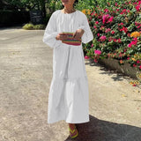 Holiday Pleated Dresses Casual Women Solid Dress Long Lantern Sleeve Maxi Dress Stylish Vestido VONDA Beach 2022 Long