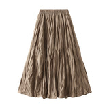 Fongt Autumn New High-Rise Slim Folding Long Swing A-Dress Skirt Women 0838