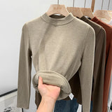 Pat Small Standing Collar Bottomed Blouse Women's Autumn And Winter Thread Foreign Style New Elastic Soft Waxy Pro-Skin Grinding Coat-Outfit
