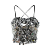 Fongt Summer New Women's Sequins Fashion Sexy Hanging Neck Strap Slim Back Small Vest-Outfit