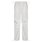 y2k Green Cargo Pants Tie Up Ruched Trousers Women Retro Baggy Low Waisted Sweatpants Pockets Harajuku Joggers
