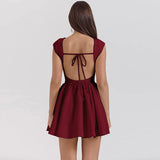 Short Sleeve Backless Mini Dress-Outfit