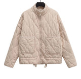 Fongt Women's Explosive Color Collar Big Pocket Collar With Belt Quilt Cotton Coat