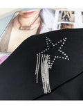 Autumn Black Casual Fashion Elegant Women's Blazer Double-breasted Chain Star Sequins Coat Gothic Jacket Streetwear