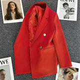 Fongt Suit Jacket Female 2024 Spring And Autumn Double-Breasted Green Suit Temperament Show Thin Web Celebrity Fried Street Clothes Tide-Outfit