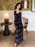Fongt Xixi 2025 Summer New Korean Version Of High-Waisted Holiday Sling Dress V-Neck Print Pure Desire Skirt 88262