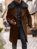 Fongt Men's Casual Large Wool Collar This Coat Solid Color Double Buckle Men's Coat To Keep Warm