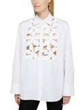 Spring 2025 New Fashion Casual Collar Hollow Flowers Splicing Hollow High-End Sense Single Row Buckle Long-Sleeved Shirt