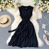 Minority Dress 2023 New Summer Heart Machine Hollowed-Out Round Collar Commuter Dress Sleeveless Back Heart Skirt-Outfit