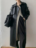 Long Trench Coat for Women Retro 2023 Autumn New Thin PU Leather Jacket Loose Solid Leather Trench Coat Black Long