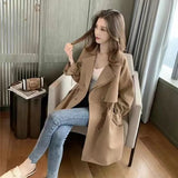 Fongt Breasted Windbreaker Female Long Spring And Autumn New Student Korean Version Versatile Loose Suit Collar Casual Thin Coat-Outfit