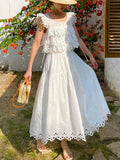 Fongt New Small Fragrant Suit French Hollow Vest Top + White Skirt Summer Shenzhen South Oil Women's