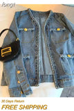 Denim Jacket for Women Casual Oversized Loose Jean Jackets 2023 New Autumn Ladies Long Sleeve Coat Cardigan