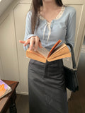 Lace Trim Front Tie Long Sleeve Tee-Outfit