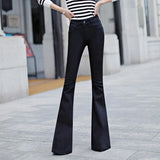 Fongt Waist Jeans Female Spring And Autumn New Slim Slim Straight Wide Leg Open Slit Micro Bell Pants-Outfit