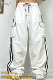 Jeans White Pant Low Rise Cargo Pants Women Jogging Lace Up Wide Leg Pant Side Stripe Streetwear Loose Denim