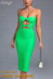 Out Midi Bandage Dress Women Green Bodycon Dress Evening Party Elegant Sexy Midi Birthday Club Outfit 2023 Summer