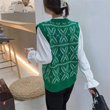 Jacquard Rhomboid Knitted Vest Women's Spring And Autumn 2024 New Style Folded Sweaters And Horse Clips-Outfit