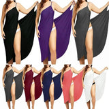 Fongt New Plus Size Dress Solid Color Sexy Sling Beach