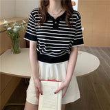 Fongt T-Shirts For Summer POLO Shirts 2024 New Thin Ice Silk Knitted Loose Short-Sleeved Thin