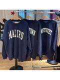 Women Navy Sweatshirts 2023 Fall Fashion O Neck Long Sleeves Letter Printed Sweatshirts Female Chic Pullovers-Outfit