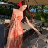 Fongt Style Positioning Print Strapless Dress-Outfit