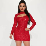 Fongt Women's Spring And Summer New Long-Sleeved Ass Long-Sleeved Round-Necked Brightet Temperament High-End Short Skirt Women's