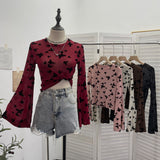 Real Shooting Spice Girl Butterfly Shiny Shiny Mesh Yarn Long-Sleeved T-Shirt Horn Sleeve Short Repair Body Jacket