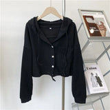 Fongt New Thin Hoodie Korean Version Loose Versatile Cardigan High Waist Jacket Short French Languid Lazy Wind Coat Female-Outfit