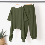 ZANZEA Fashion 2PCS Wide Leg Pants Sets Spring O-Neck Long Sleeve Blouse Suits Oversized Women's Tracksuit Casual Solid