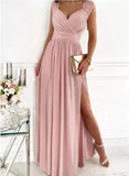 Women's Elegant Evening Party Long Dress Sleeveless Lace Luxury Backless High Slit Female V-neck Dress Vestidos De