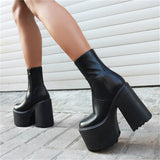 Chunky Heel Round Toe Platform Boots-Outfit