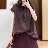 Fongt Linen Short-Sleeved Shirt Women's Summer Loose Thin Leisure Medium Long Thin Cotton Cardigan Top