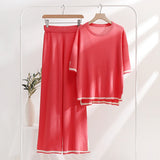 Fongt Simple Splicing Loose Short-Sleeved Sweater Top High Waist Thin Leg Pants Two Sets