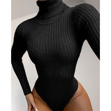 Solid Ribbed Turtleneck Rompers Sexy Jumpsuit Black Long Sleeve Bodysuit Winter 2020 Elegant Body Femme High Neck