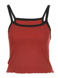 Contrast Trim Rib-Knit Crop Cami Top-Outfit
