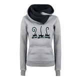 Women Autumn Winter Fashion Cat Prined Long Sleeve Oversized Pullovers Sweatshirt Vintage Warm Hooded Tops Ropa