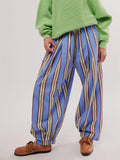 Fashion Women Striped Print Trousers Loose Casual Elastic Waist Long Pants Bottoms with Pockets Summer Streetwear New-Outfit