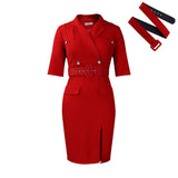 Fongt Large-Size Women's Clothing 2025 Winter New Suit Collared Hips Thin Open Fork OL Professional African Dress