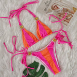Fongt Sexy New Crystal Diamond Bikini Solid Color Patchwork Belt Swimsuit Vacation Split Women's