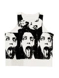 Funny Face Print Cropped Tank Top-Outfit