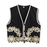 Fongt Summer New Women's Design Sense Fashion Set With Thin Embroidered Vest High-Waisted Trousers