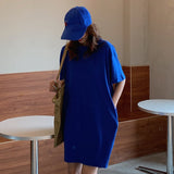 Casual Loose Solid T Shirt O Neck Mini Dress Batwing Short Sleeve Basic Dresses