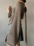 Solid Color Backless Lace Up Long Sleeve Knit-Outfit